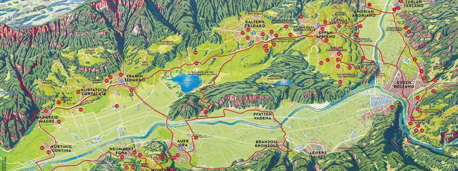 Panoramakarte Unterland Südtirol Süden